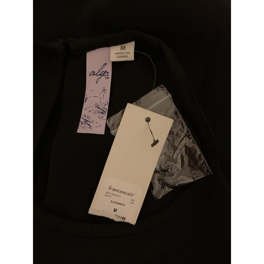 Alya Francescas Womens Size Medium Top Sleeveless Scalloped Tie Front Black New - Picture 3 of 7